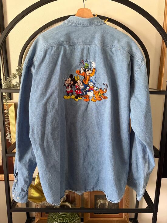 Disney Tops - Vintage 90s Disney Store Denim Shirt XXL Mickey Minnie Goofy Donald Pluto